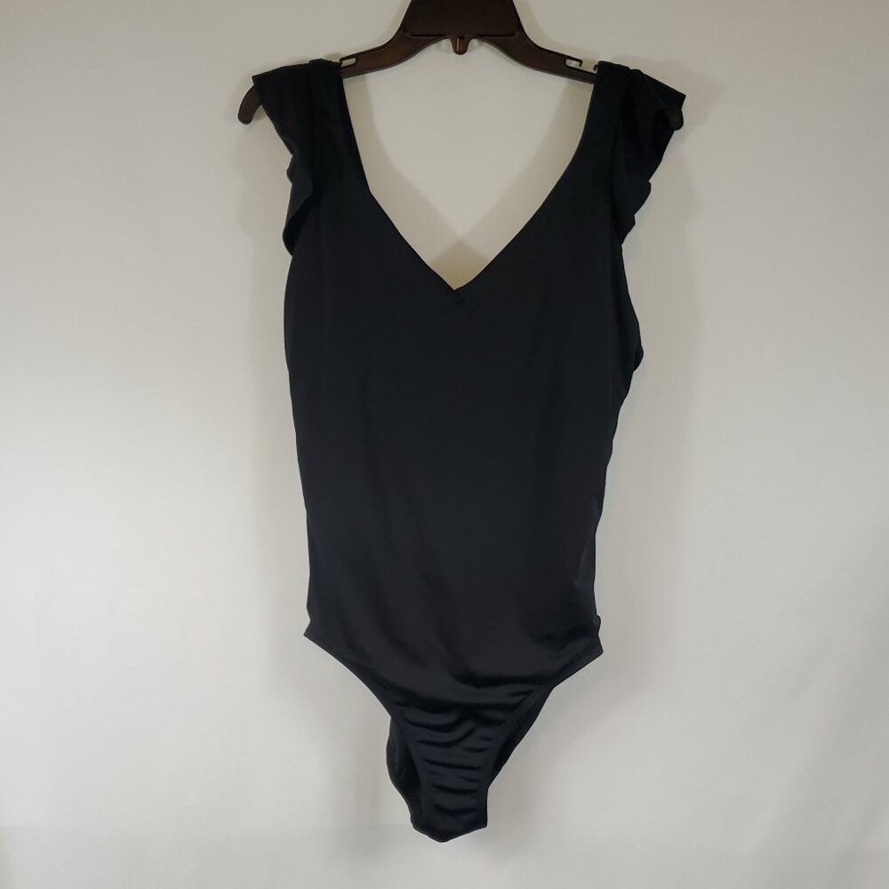 Time and Tru Ruffle Strap One Piece Womens Black Swimsuit Paded Sz 1X 16W-18W
